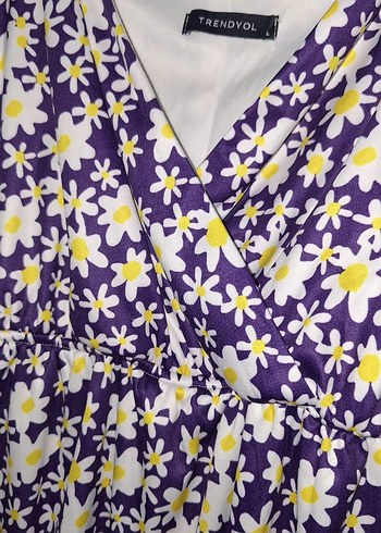 Mor Çiçek Desenli V Yaka Mini Elbise - Görsel 2