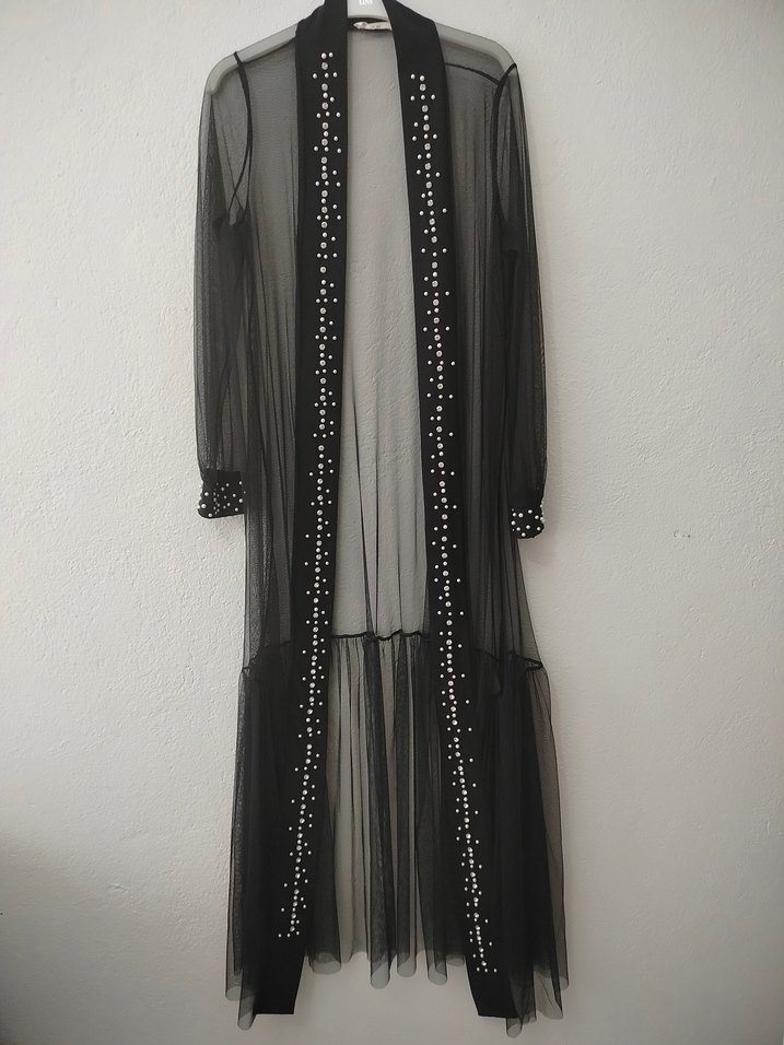 Boncuk İşlemeli Siyah Uzun Elbise - Görsel 3