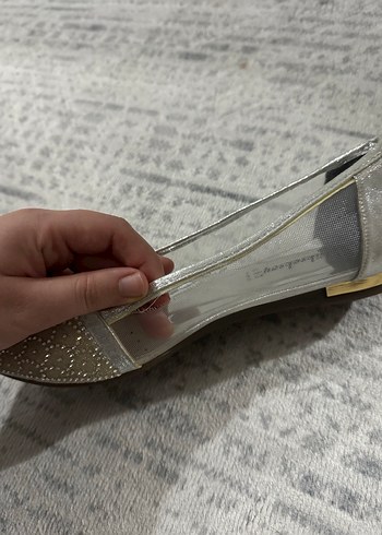 Bej Yılan Desenli Simli Dolgu Topuk Kadın Babet - Görsel 2