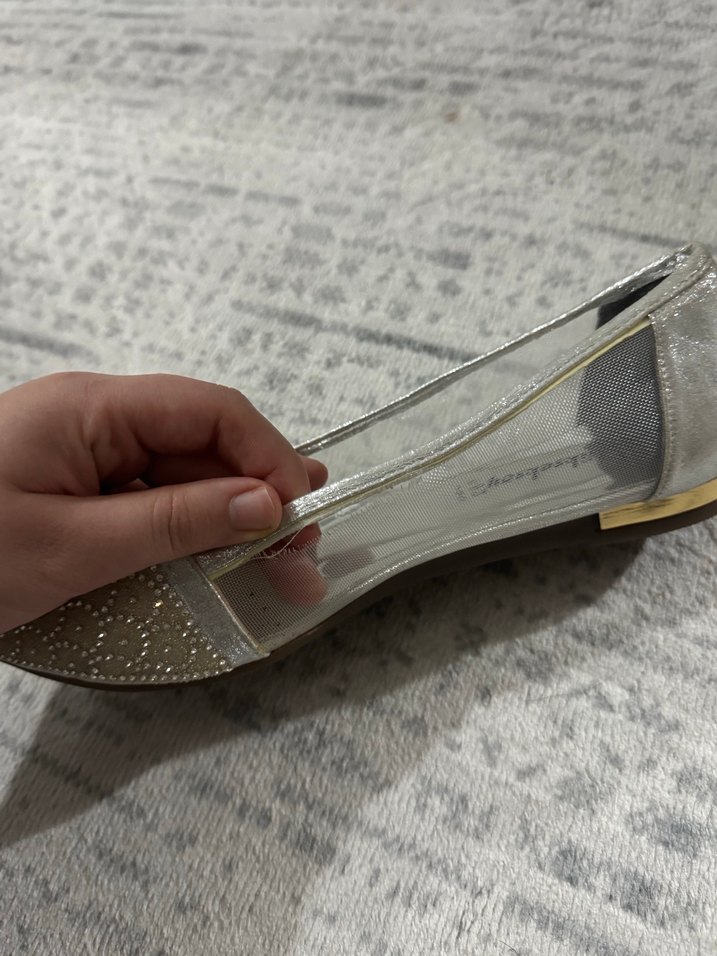 Bej Yılan Desenli Simli Dolgu Topuk Kadın Babet - Görsel 2