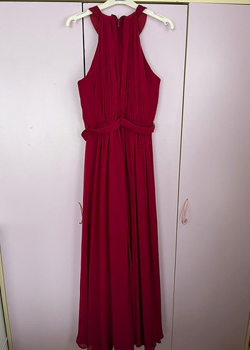 Bordo Uzun Drapeli Abiye Elbise - Görsel 6