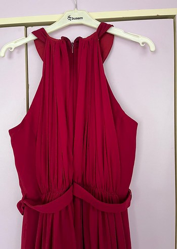 Bordo Uzun Drapeli Abiye Elbise - Görsel 3