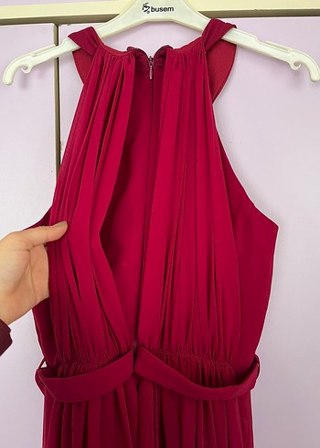 Bordo Uzun Drapeli Abiye Elbise - Görsel 4