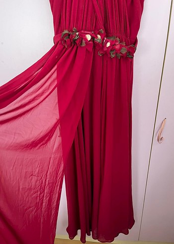 Bordo Uzun Drapeli Abiye Elbise - Görsel 2