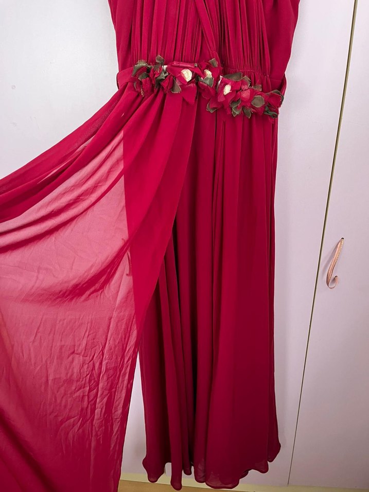 Bordo Uzun Drapeli Abiye Elbise - Görsel 2