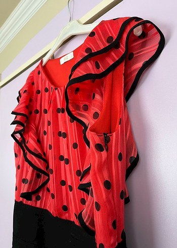 Kırmızı Volanlı Mini Kalem Elbise - Görsel 4