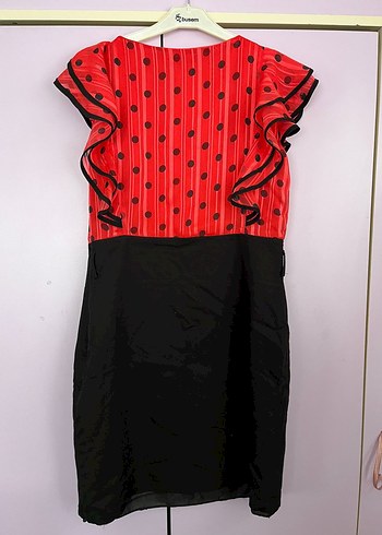 Kırmızı Volanlı Mini Kalem Elbise - Görsel 2