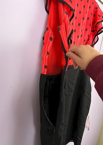 Kırmızı Volanlı Mini Kalem Elbise - Görsel 3