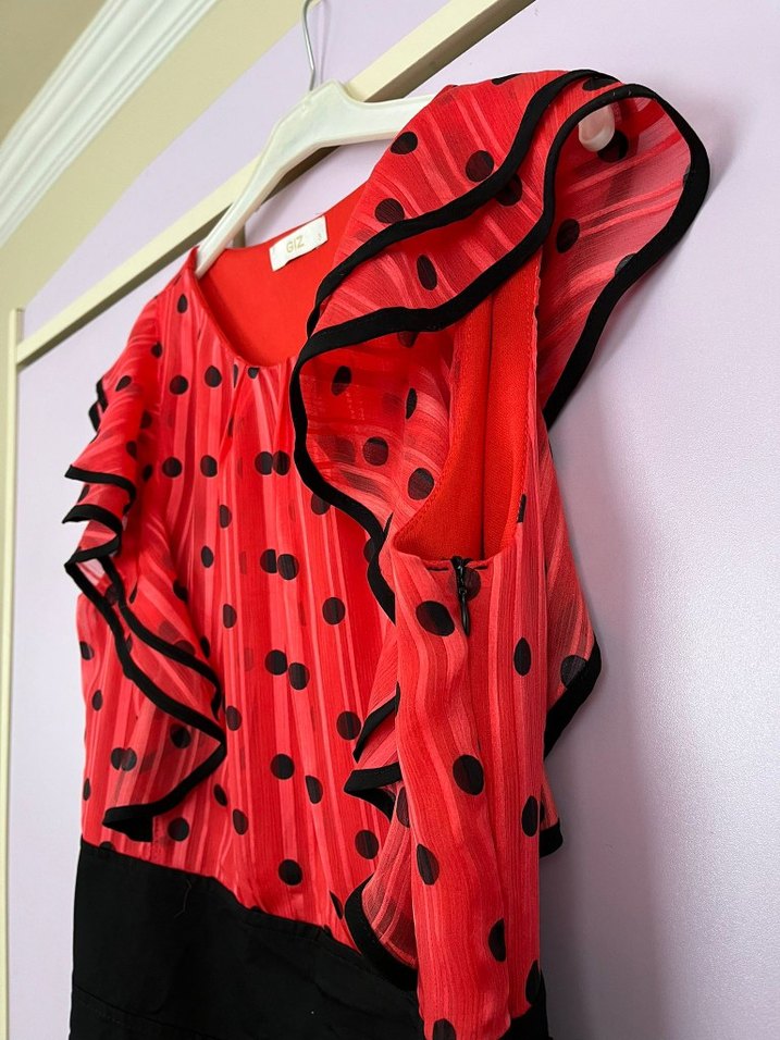 Kırmızı Volanlı Mini Kalem Elbise - Görsel 4