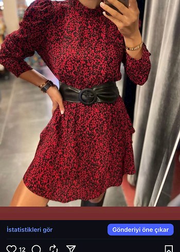 Kırmızı Mini Zebra Desenli Dantel Elbise - Görsel 2