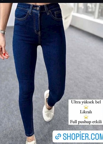 Kemerli Koyu Mavi Kadın Kot Pantolon - Görsel 4