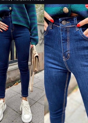 Kemerli Koyu Mavi Kadın Kot Pantolon - Görsel 3