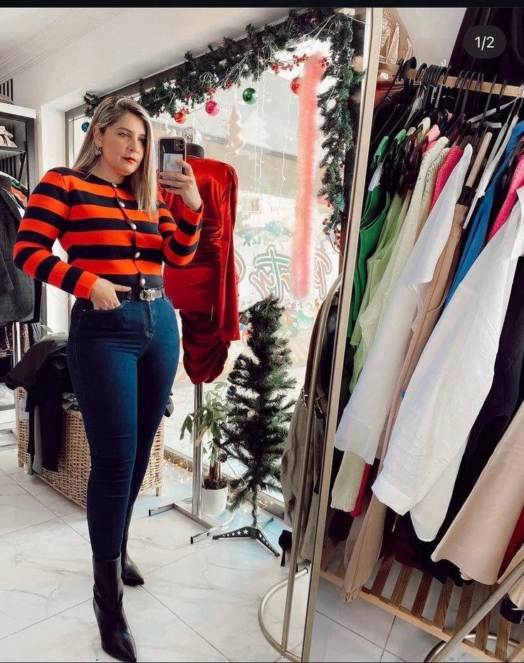 Kemerli Koyu Mavi Kadın Kot Pantolon - Görsel 2