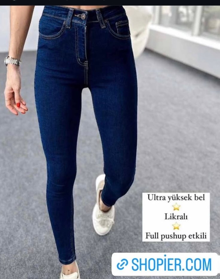 Kemerli Koyu Mavi Kadın Kot Pantolon - Görsel 4