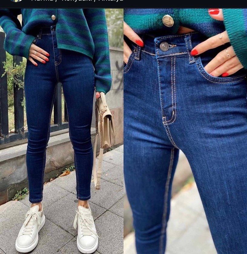 Kemerli Koyu Mavi Kadın Kot Pantolon - Görsel 3