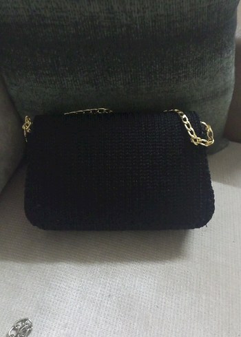 Siyah Nakışlı Kanvas Örgü Kadın Çanta - Görsel 4