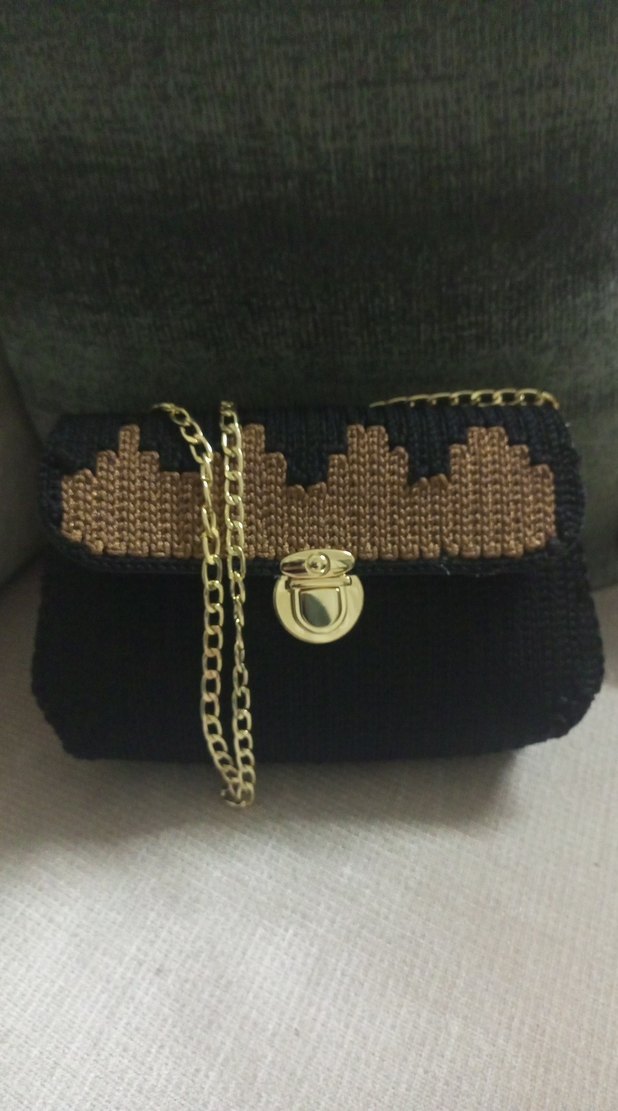 Siyah Nakışlı Kanvas Örgü Kadın Çanta - Görsel 2