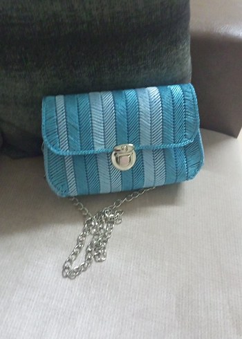 Mavi Zincir Detaylı Kanvas Örgü Kadın Çanta - Görsel 2