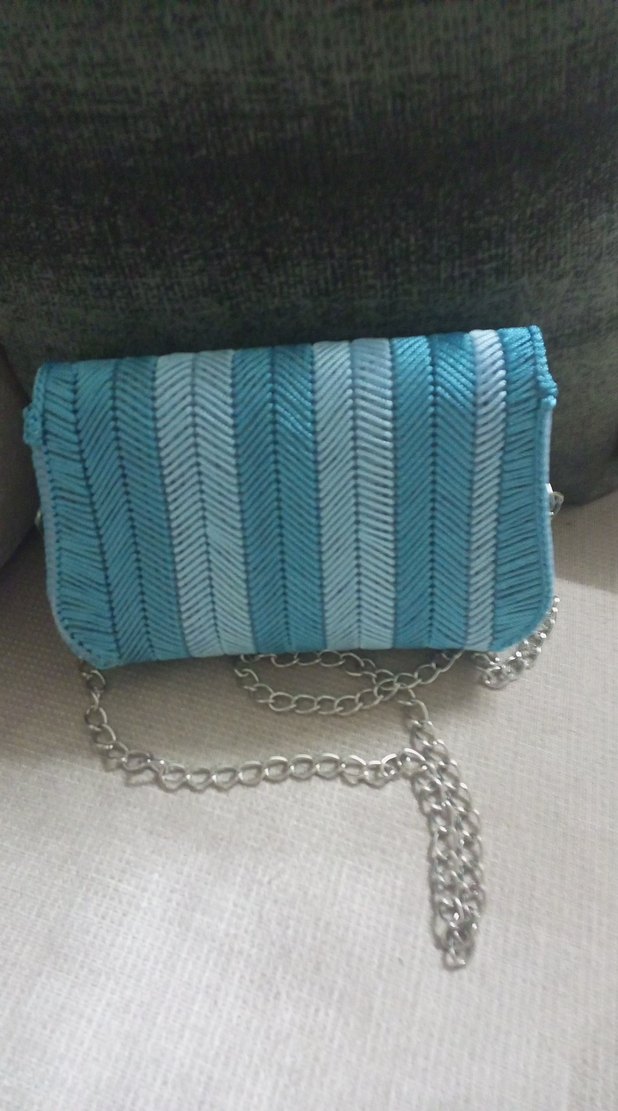 Mavi Zincir Detaylı Kanvas Örgü Kadın Çanta - Görsel 4