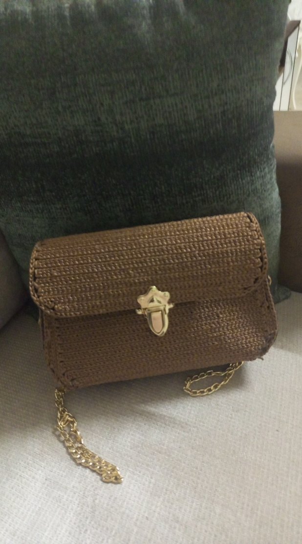 Zincir Detaylı Kahverengi Kanvas Örgü Kadın Çanta - Görsel 2