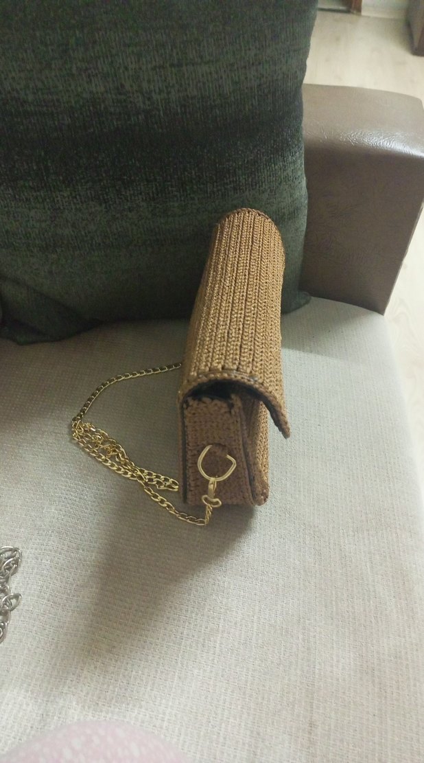 Zincir Detaylı Kahverengi Kanvas Örgü Kadın Çanta - Görsel 3