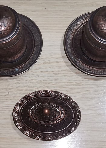 İşlemeli Parlak Kahverengi Bakır Tabak Seti - Görsel 3