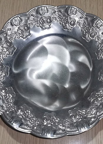 Vintage Gri Parlak Dekoratif Tabak - Görsel 2