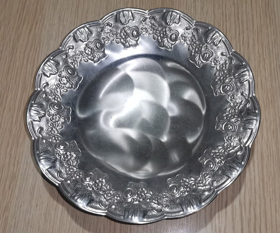 Vintage Gri Parlak Dekoratif Tabak - Görsel 2