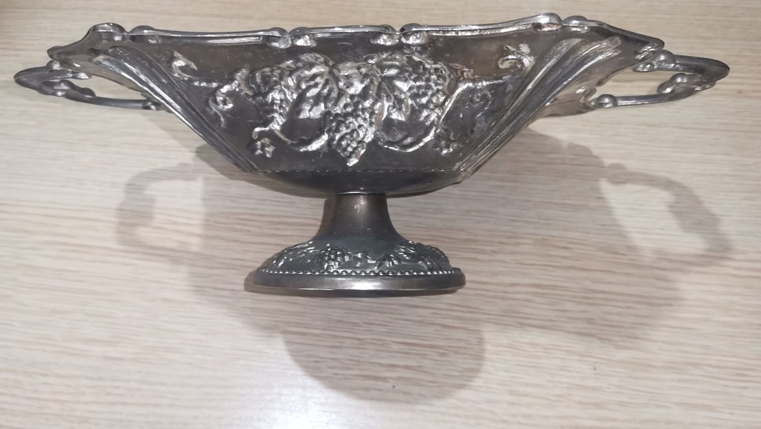 Vintage Gri Nakışlı Dekoratif Tabak - Görsel 2