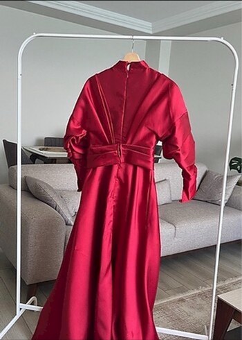 Bordo Uzun Kollu Drapeli Kadın Abiye kenzel - Görsel 3