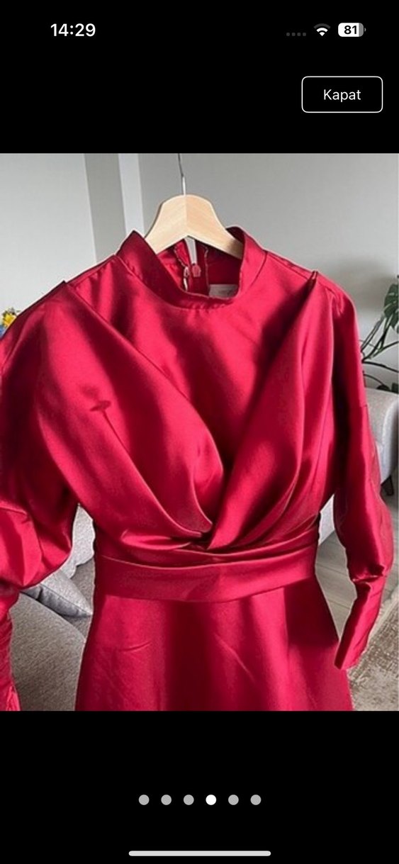 Bordo Uzun Kollu Drapeli Kadın Abiye kenzel - Görsel 5