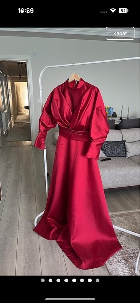 Bordo Uzun Kollu Drapeli Kadın Abiye kenzel - Görsel 4