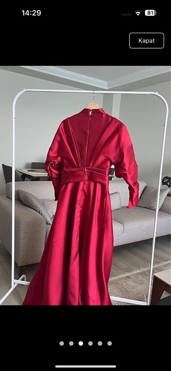 Bordo Uzun Kollu Drapeli Kadın Abiye kenzel - Görsel 3