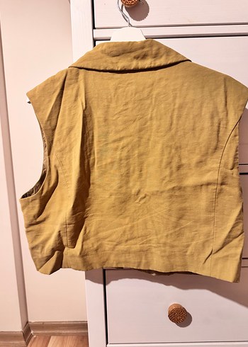 Yağ yeşili Kolsuz crop  Blazer - Görsel 4