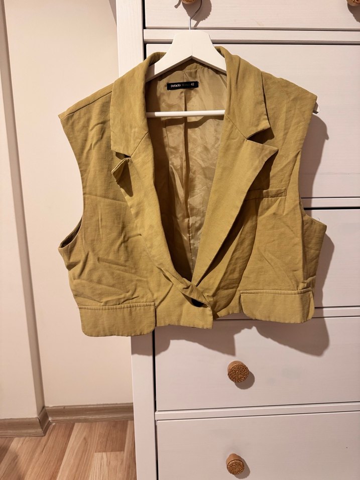 Yağ yeşili Kolsuz crop  Blazer - Görsel 3