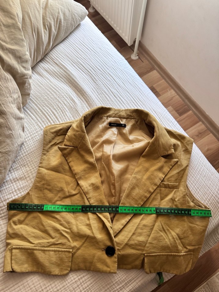 Yağ yeşili Kolsuz crop  Blazer - Görsel 5