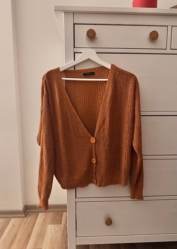 V Yaka Düğmeli Örgü Kadın Hırka - Görsel 4