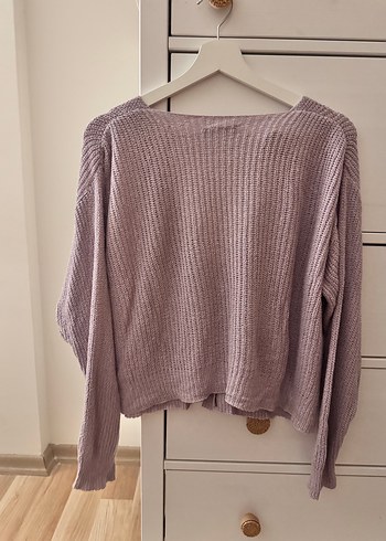 Lila Düğmeli V Yaka Kadın Hırka - Görsel 4