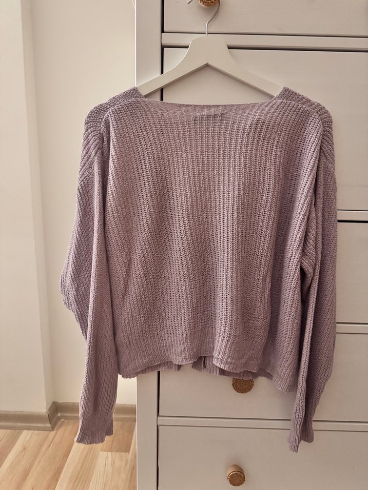 Lila Düğmeli V Yaka Kadın Hırka - Görsel 4