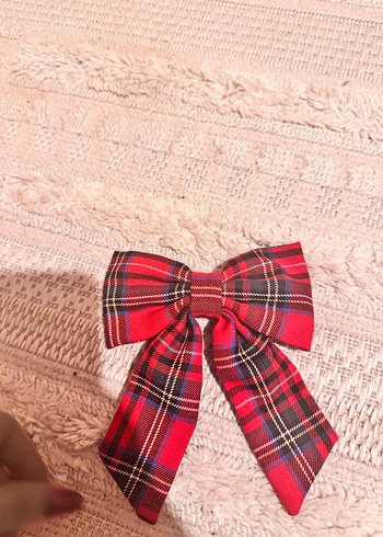 Kırmızı Ekose Fiyonk Saç Aksesuarı - Görsel 3