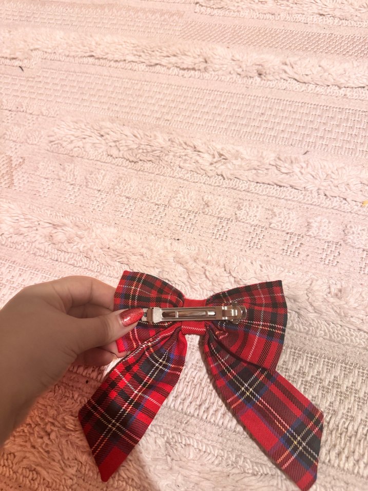 Kırmızı Ekose Fiyonk Saç Aksesuarı - Görsel 2