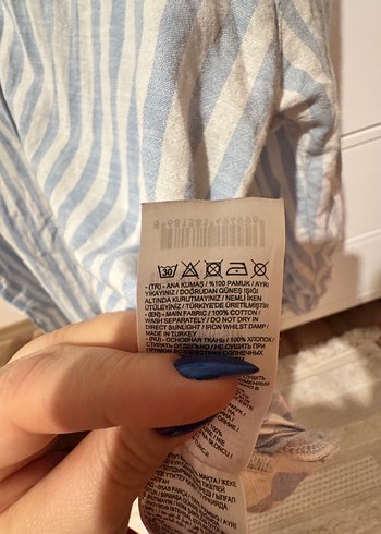 Düğmeli Mavi Beyaz Çizgili %100 Pamuk Gömlek - Görsel 4