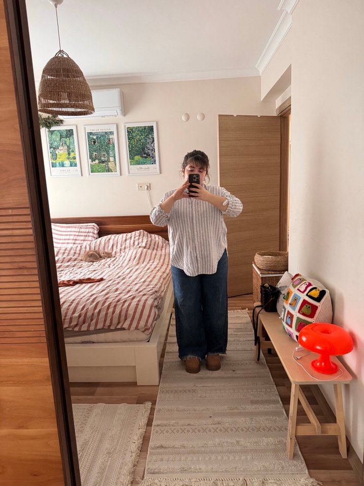 Düğmeli Mavi Beyaz Çizgili %100 Pamuk Gömlek - Görsel 2