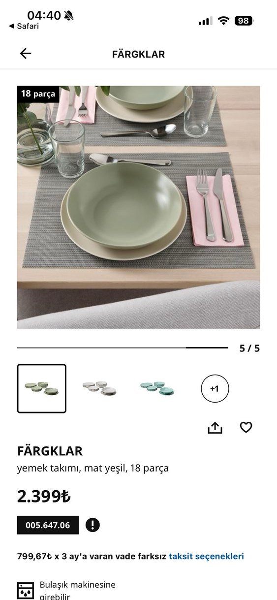 İkea Mat Yeşil 18 Parça Yemek Takımı - Görsel 3