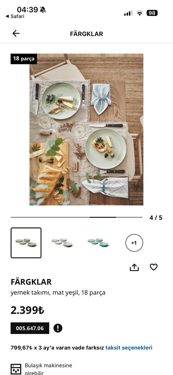 İkea Mat Yeşil 18 Parça Yemek Takımı - Görsel 2