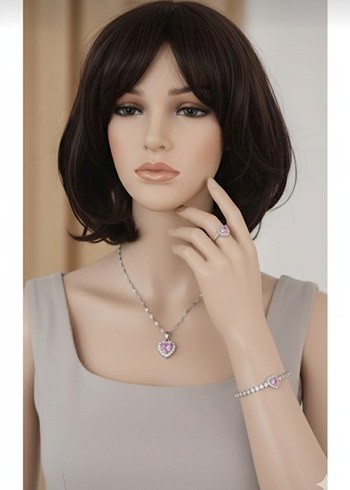 Pembe Çelik Kolye Ve Yüzük Bileklik Setti - Görsel 3