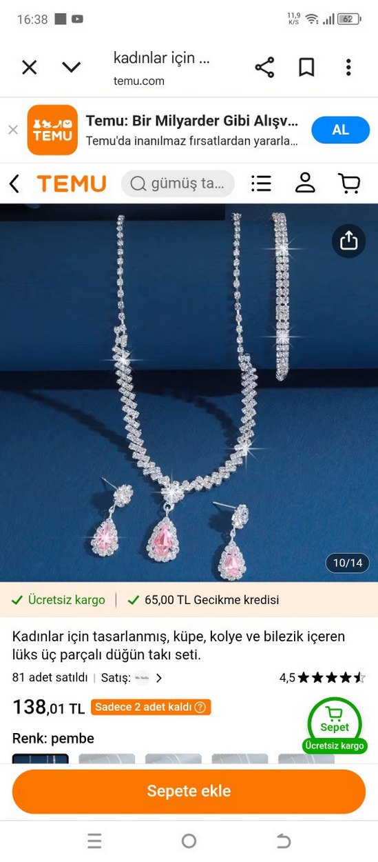Pembe Taşlı Kadın  Su Yolu Takı Seti - Görsel 2