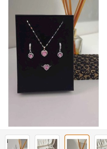 Pembe Taşlı Kolye Ve Yüzük Küpe Setti Sevgililer gününe özel - Görsel 2