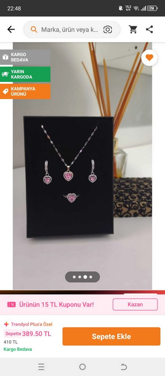 Pembe Taşlı Kolye Ve Yüzük Küpe Setti Sevgililer gününe özel - Görsel 3