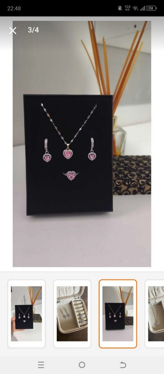 Pembe Taşlı Kolye Ve Yüzük Küpe Setti Sevgililer gününe özel - Görsel 2